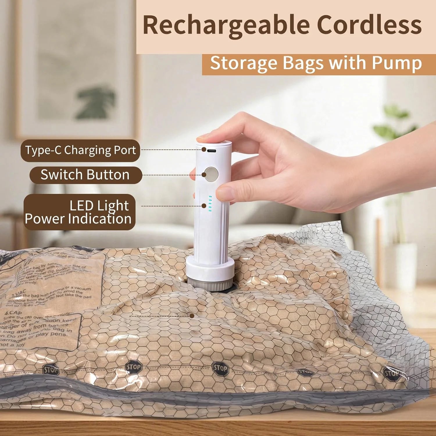 Premium Electric Vacuum Storage Bags Set – Space Saving Compression Bags with Rechargeable Pump