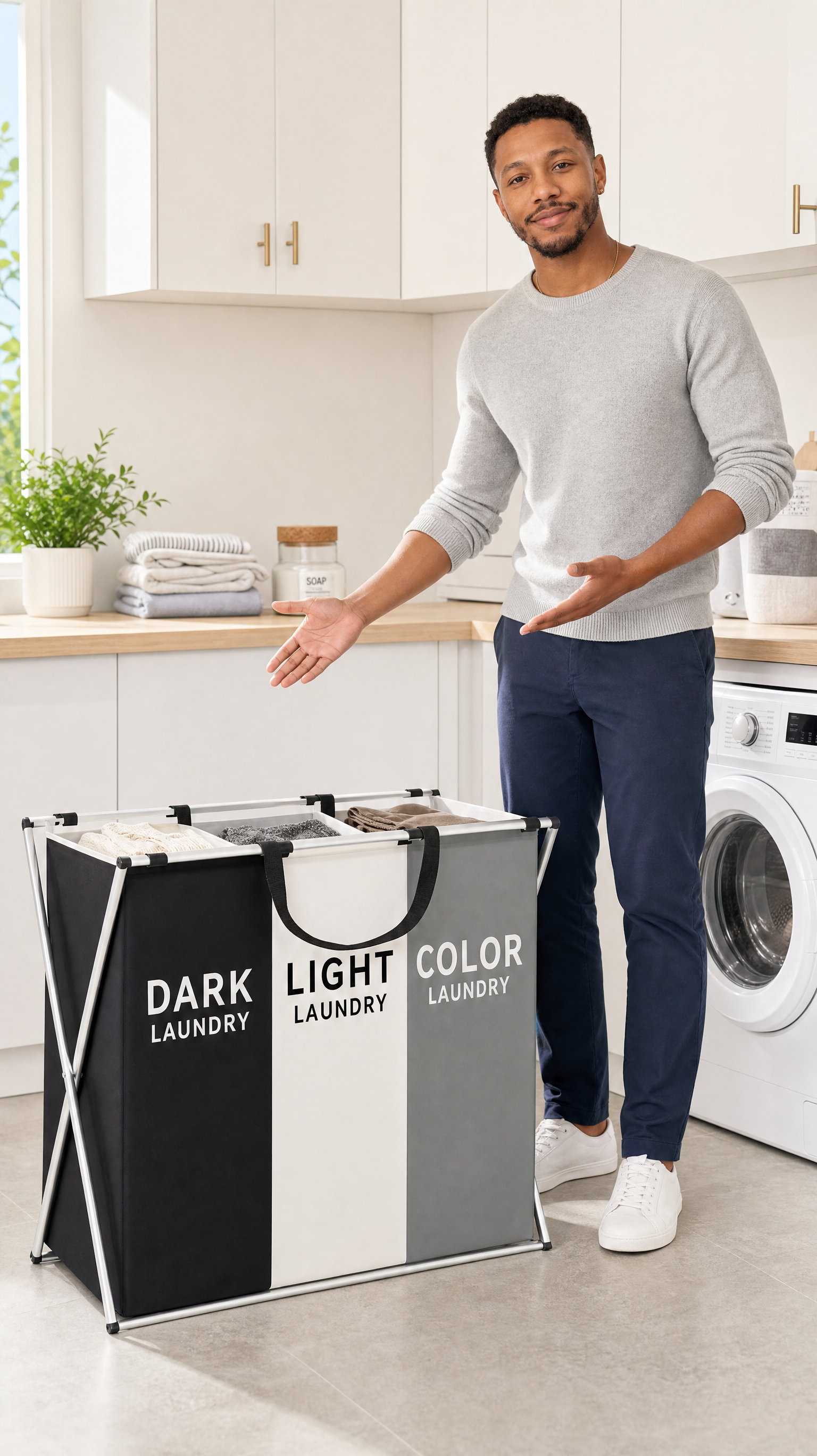 3-Section Foldable Laundry Hamper | Clothes Sorting Basket