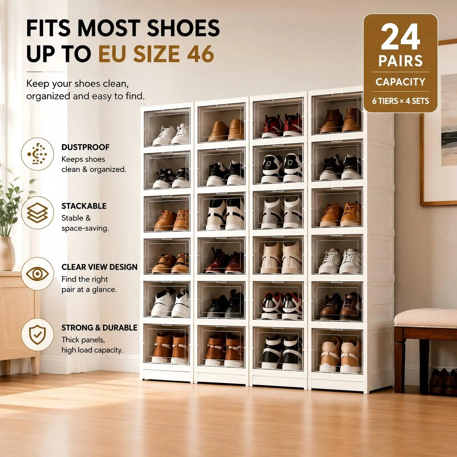 Premium Stackable Shoe Storage Cabinet | Dustproof Clear Organizer