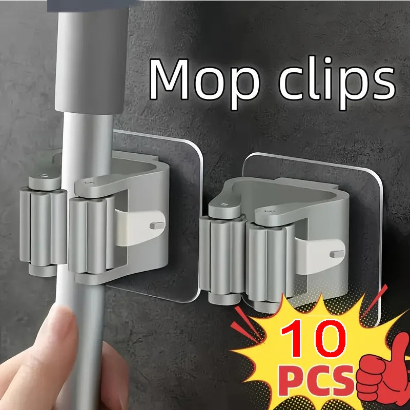 Wall Mounted Mop & Broom Holder | No-Drill Organizer for Bathroom, Kitchen & Laundry