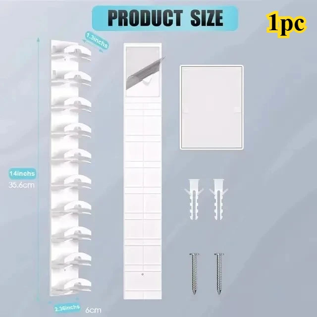 White baseball cap organizer size diagram with mounting accessories