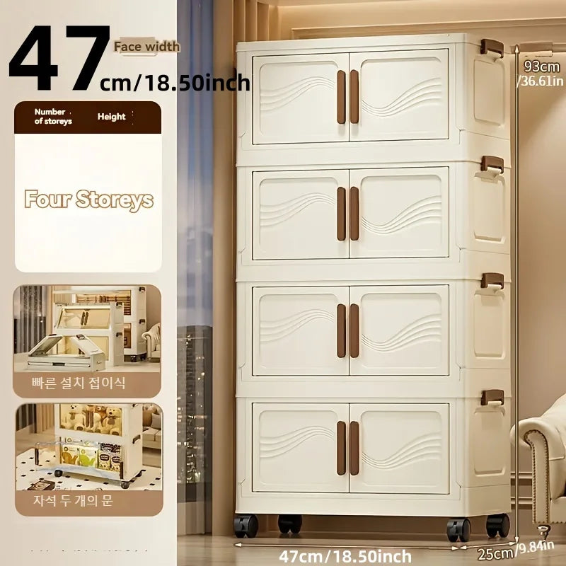 Premium Foldable Storage Cabinet with Clear Doors & Wheels (Tier 3)
