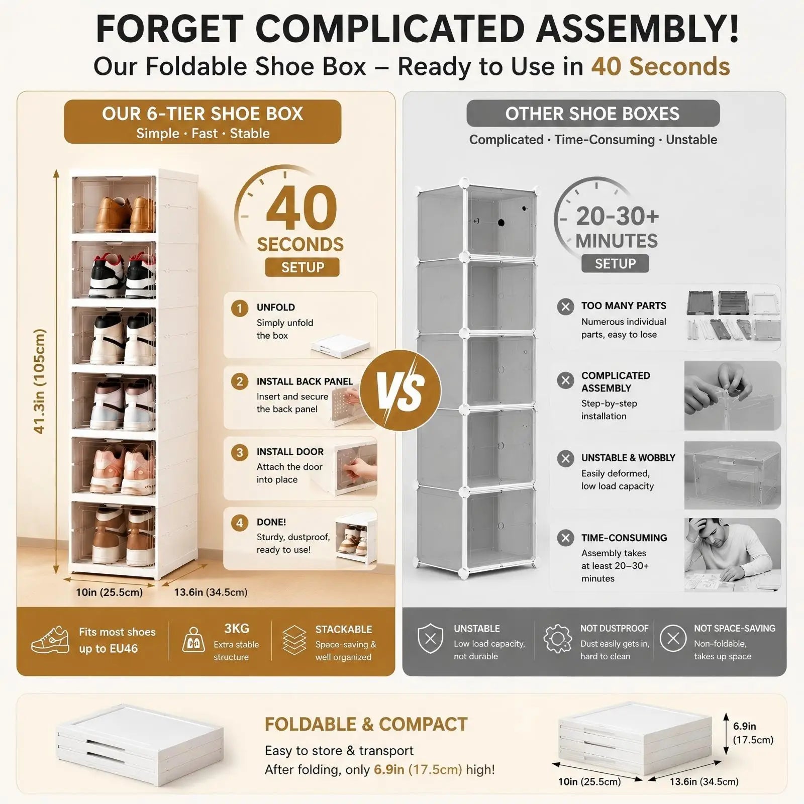 Premium Stackable Shoe Storage Cabinet | Dustproof Clear Organizer