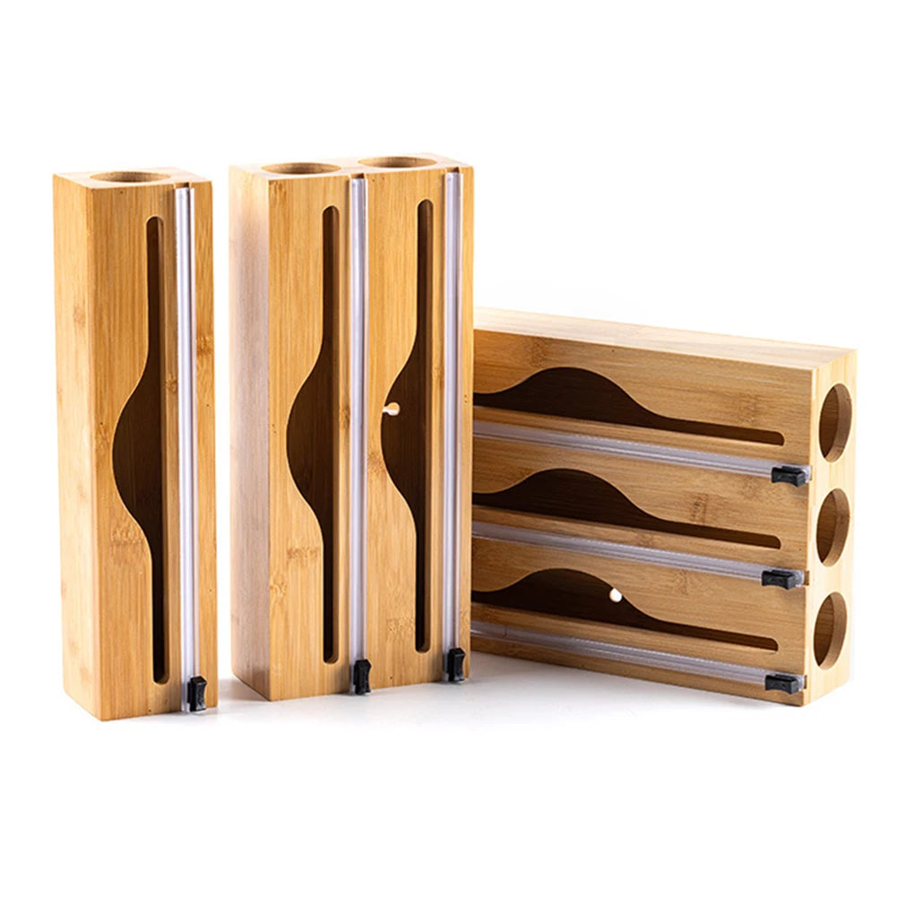 Bamboo Kitchen Wrap & Foil Dispenser with Built-In Cutter | 3-in-1 Organizer | NeatNest