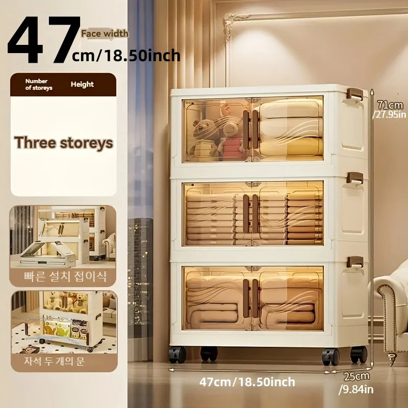 Premium Foldable Storage Cabinet with Clear Doors & Wheels (Tier 3)