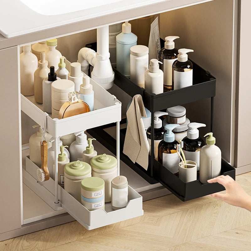Premium Pull-Out Under Sink Organizer – 2 Tier Sliding Storage Rack