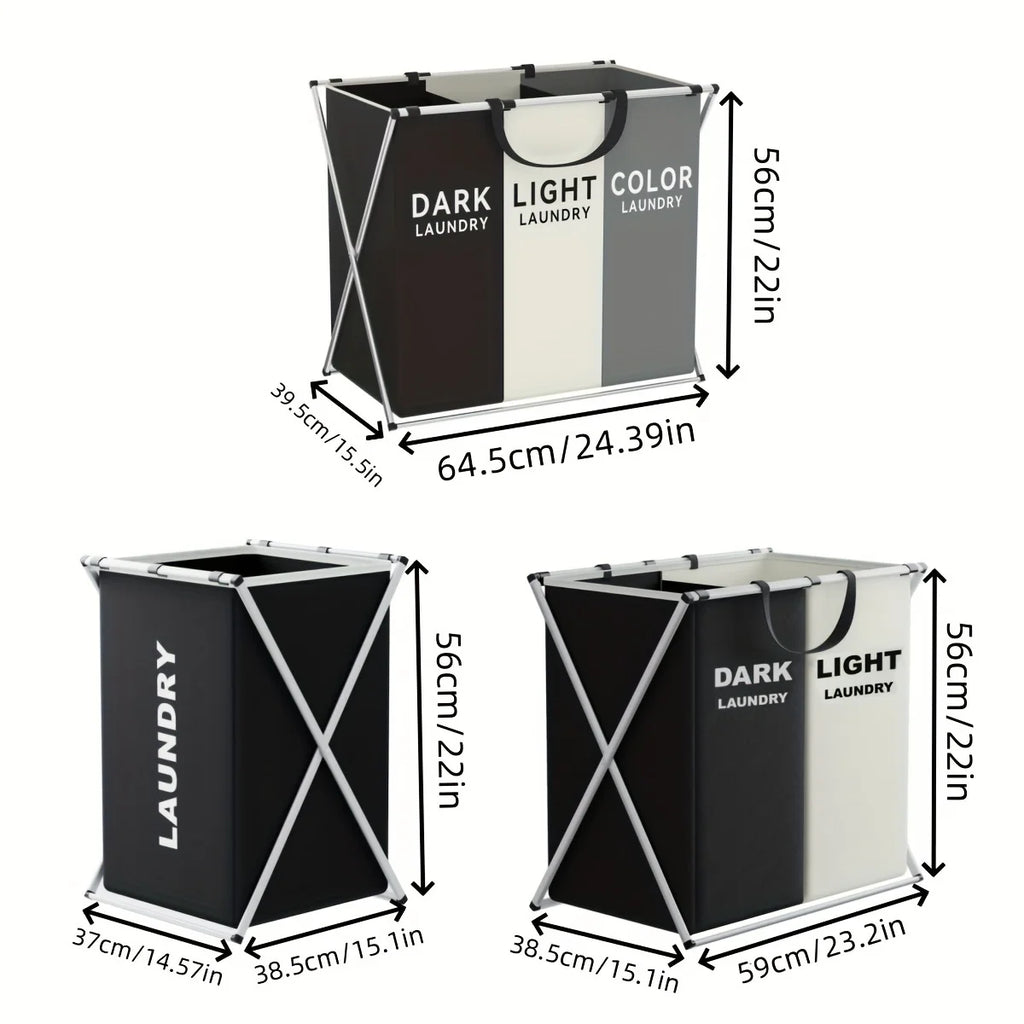 3-Section Foldable Laundry Hamper | Clothes Sorting Basket