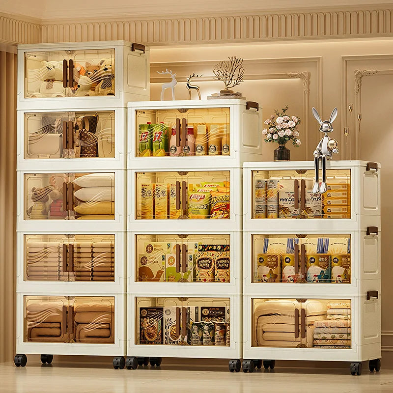 Premium Foldable Storage Cabinet with Clear Doors & Wheels (Tier 3)