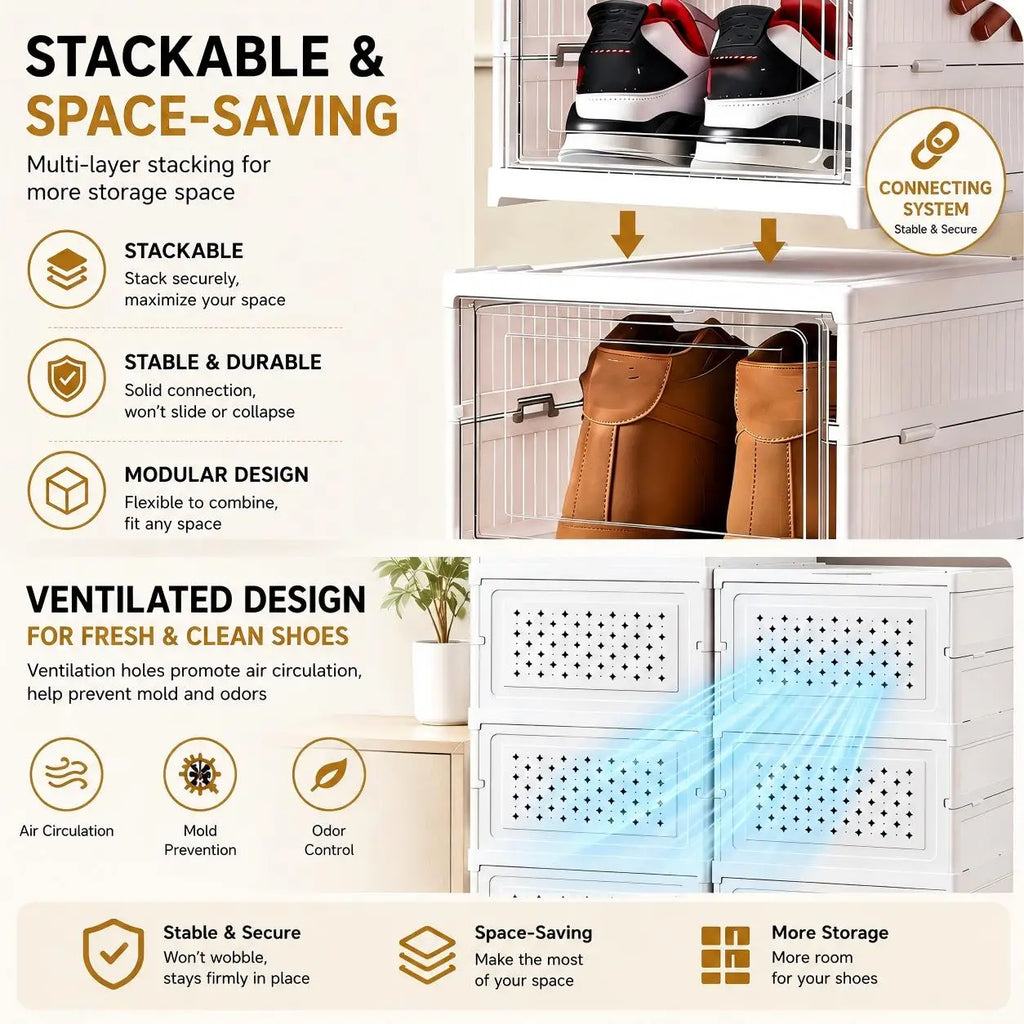 Premium Stackable Shoe Storage Cabinet | Dustproof Clear Organizer