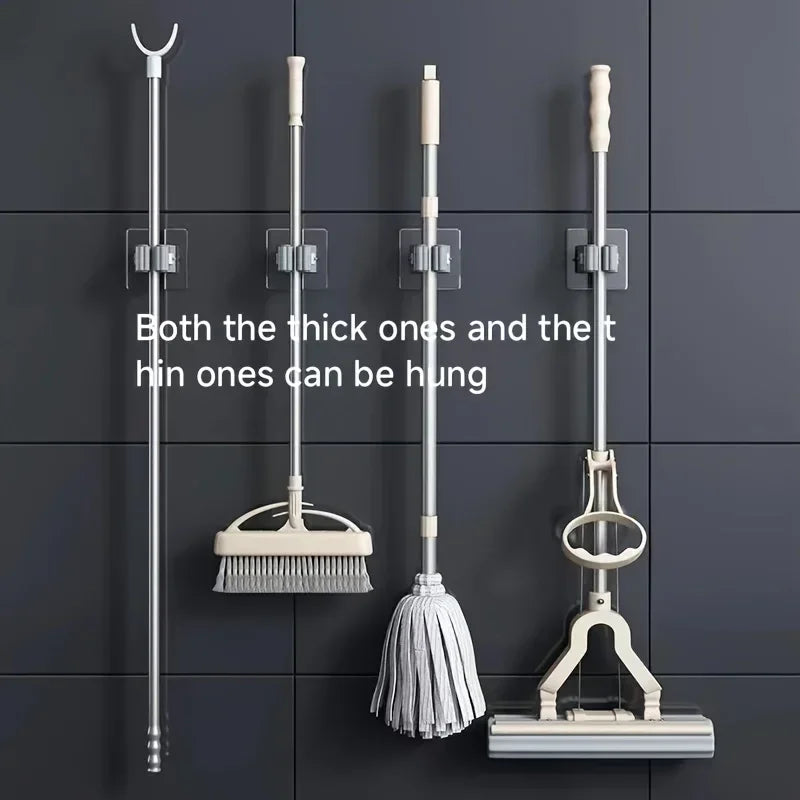 Wall Mounted Mop & Broom Holder | No-Drill Organizer for Bathroom, Kitchen & Laundry