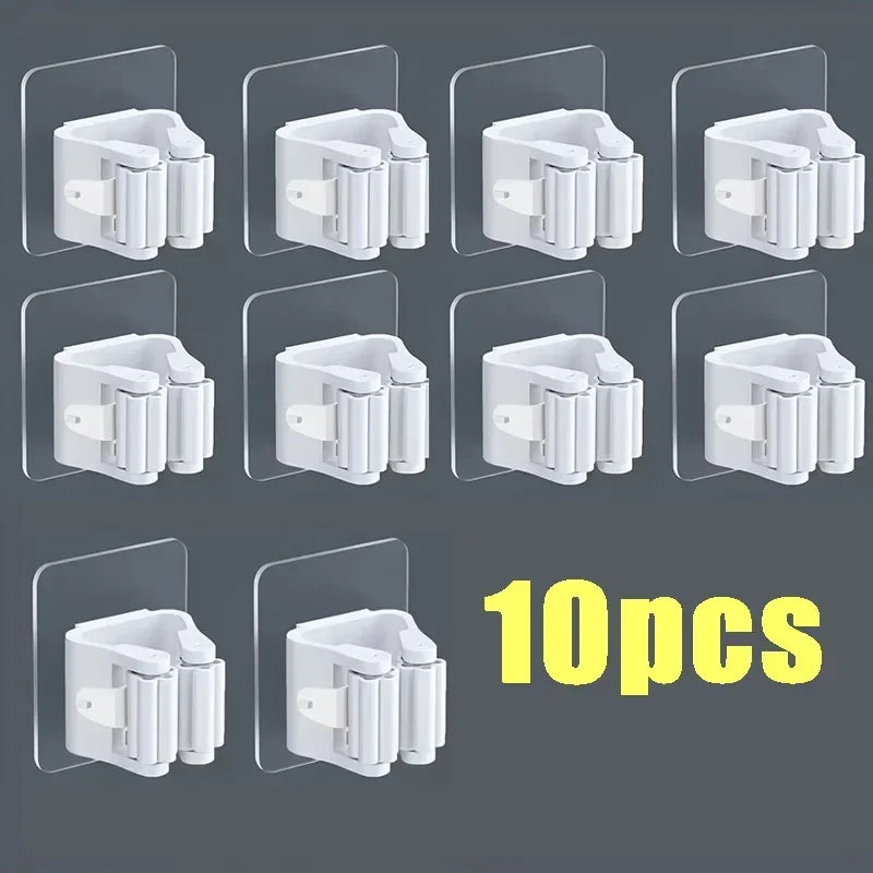 Wall Mounted Mop & Broom Holder | No-Drill Organizer for Bathroom, Kitchen & Laundry