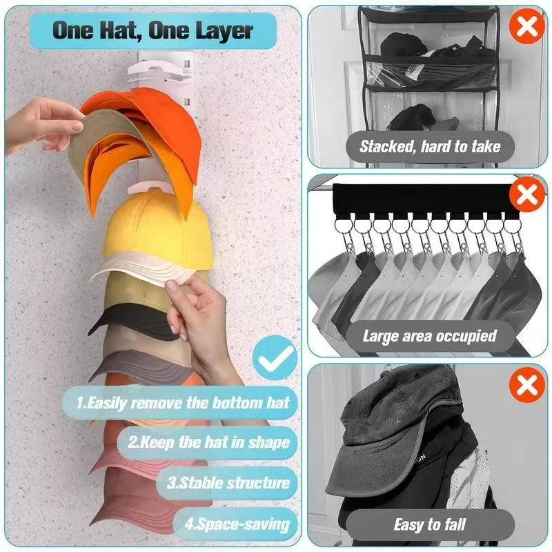 Premium Wall Mounted Hat Organizer | Stores Up to 16 Caps Without Damaging Shape