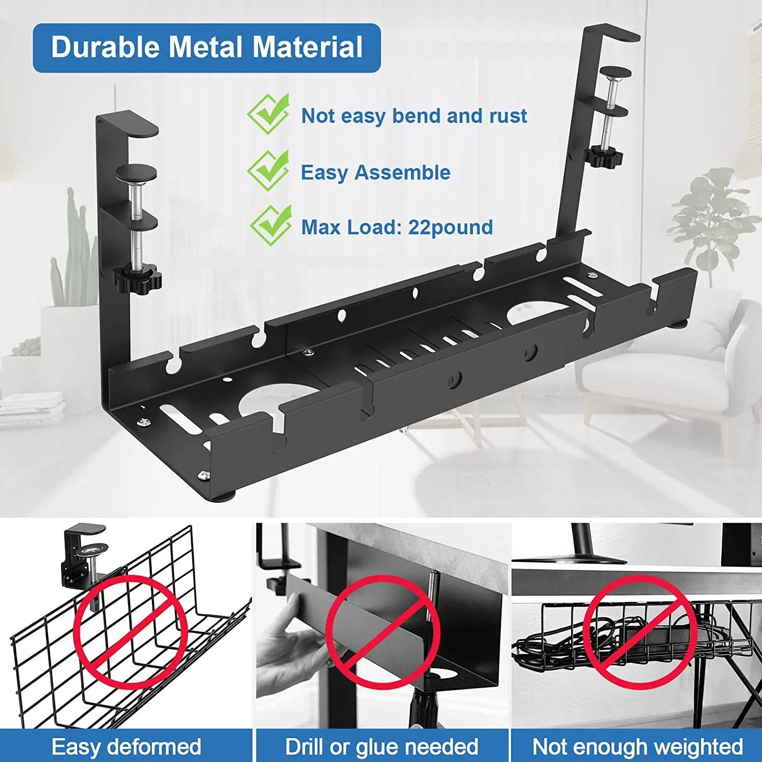 Premium Under Desk Cable Management Tray | No-Drill Wire Organizer | NeatNestGo™