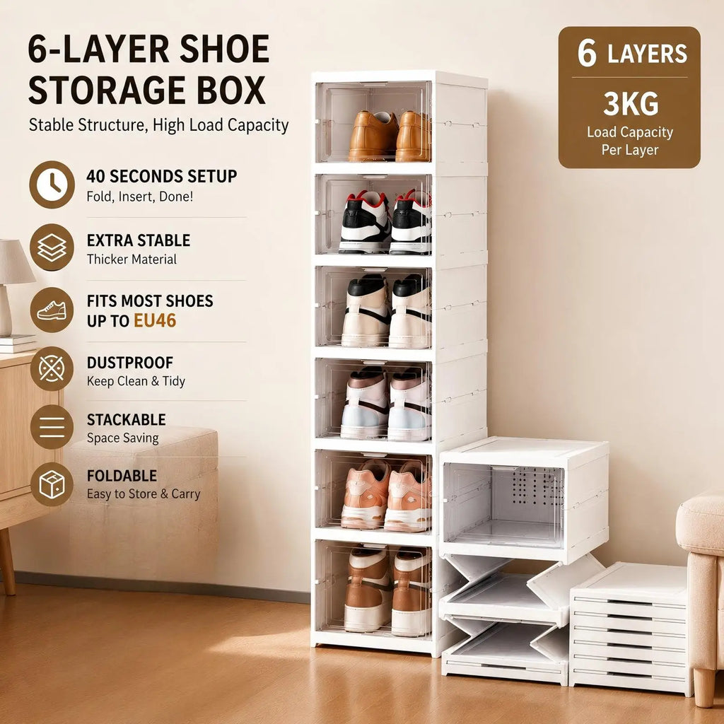 Premium Stackable Shoe Storage Cabinet | Dustproof Clear Organizer