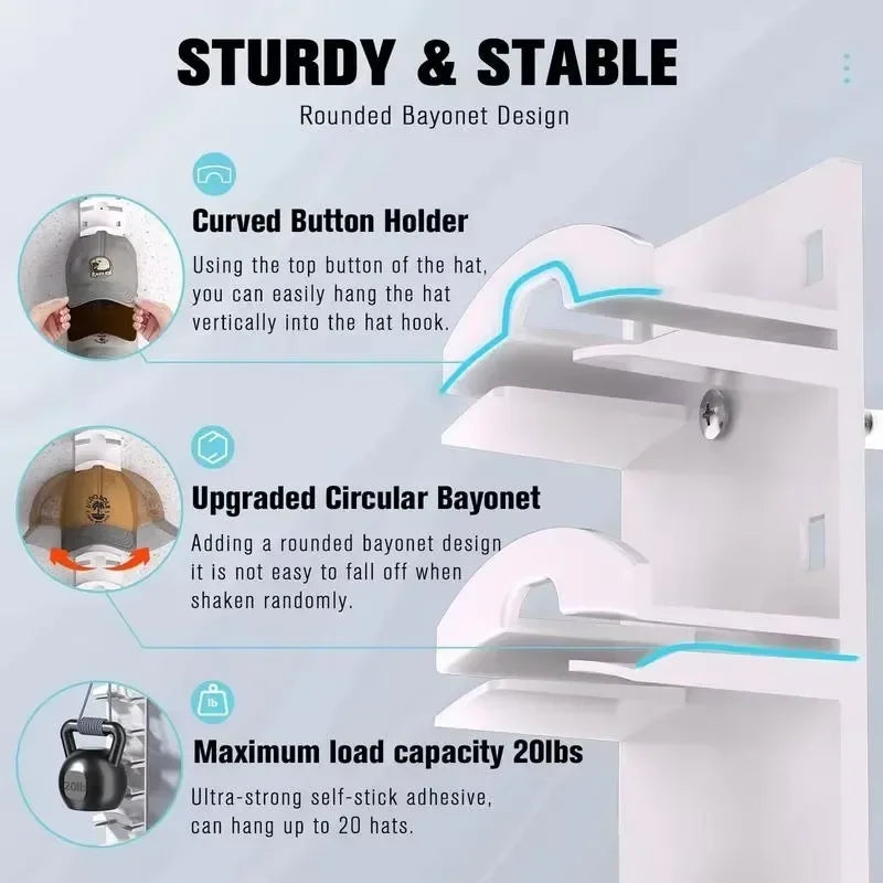 Premium Wall Mounted Hat Organizer | Stores Up to 16 Caps Without Damaging Shape