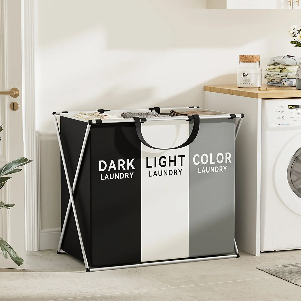 3-Section Foldable Laundry Hamper | Clothes Sorting Basket