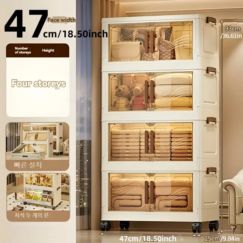 Premium Foldable Storage Cabinet with Clear Doors & Wheels (Tier 3)