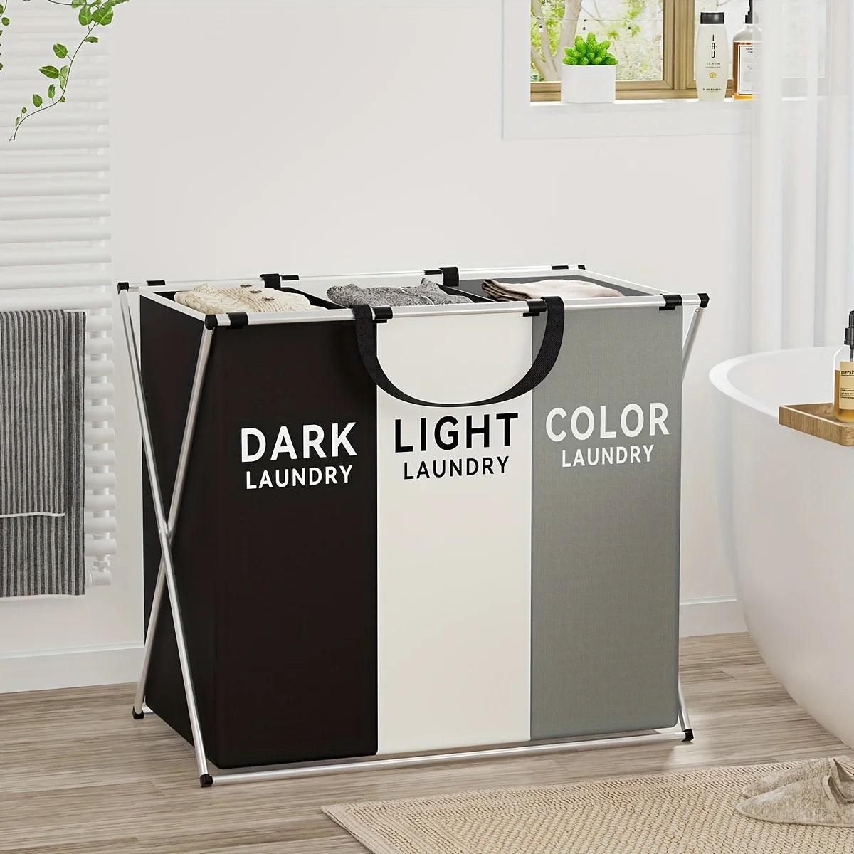 3-Section Foldable Laundry Hamper | Clothes Sorting Basket