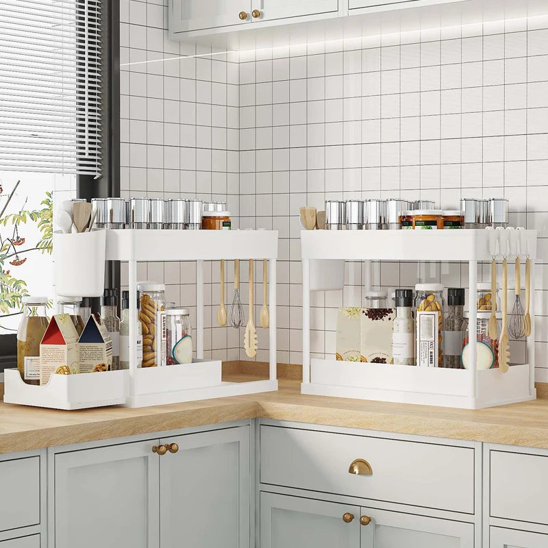 Premium Pull-Out Under Sink Organizer – 2 Tier Sliding Storage Rack