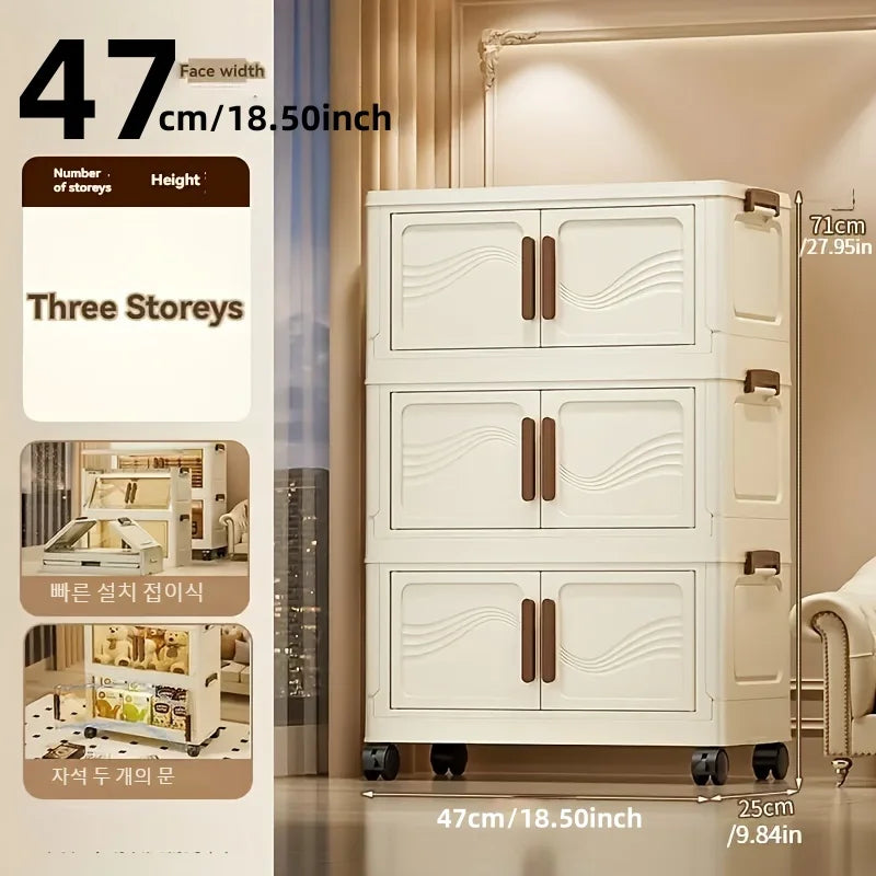 Premium Foldable Storage Cabinet with Clear Doors & Wheels (Tier 3)