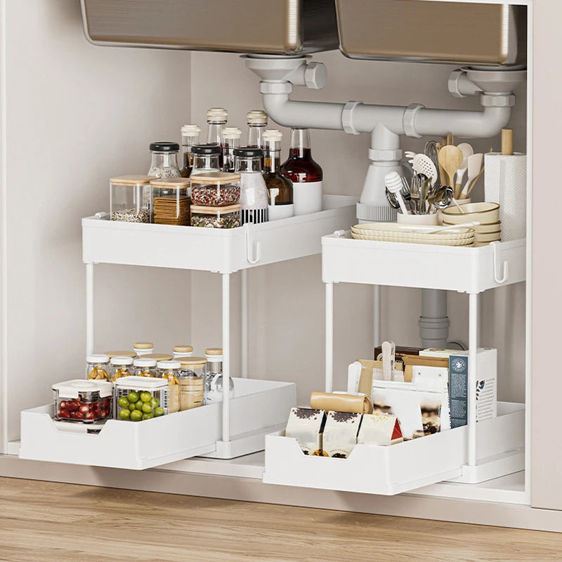 Premium Pull-Out Under Sink Organizer – 2 Tier Sliding Storage Rack