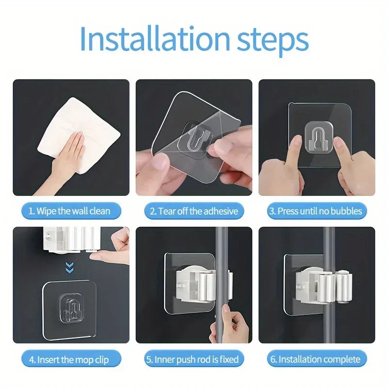 Wall Mounted Mop & Broom Holder | No-Drill Organizer for Bathroom, Kitchen & Laundry
